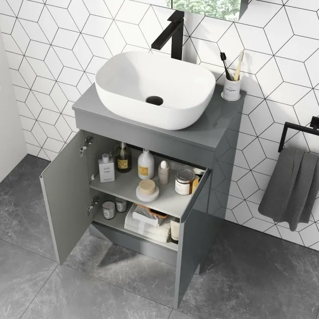 Trent Stone Grey Vanity with Curved Counter Top Basin 600mm