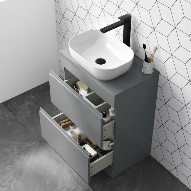 Trent Stone Grey Vanity Drawer with Curved Counter Top Basin 600mm