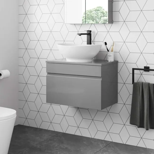 Trent Stone Grey Wall Hung Drawer Vanity with Oval Counter Top Basin 600mm