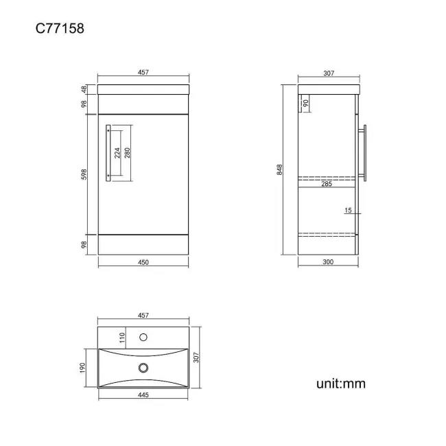 Avon Stone Grey Basin Vanity 450mm