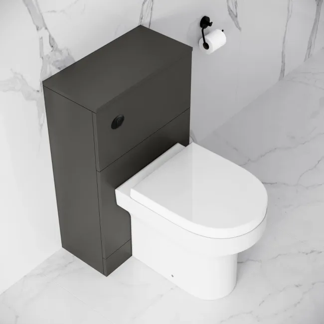 Elba Graphite Grey Slimline Back To Wall Unit and Denver Toilet - Black Accents