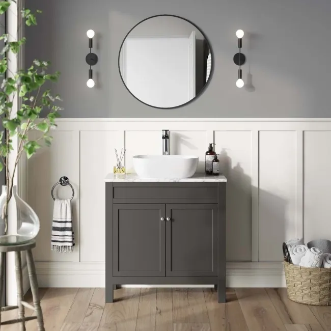 Bermuda Graphite Grey Vanity with Marble Top & Curved Counter Top Basin 800mm