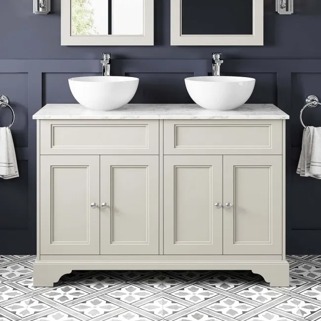 Lucia Chalk White Double Vanity with Marble Top & Round Counter Top Basin 1200mm