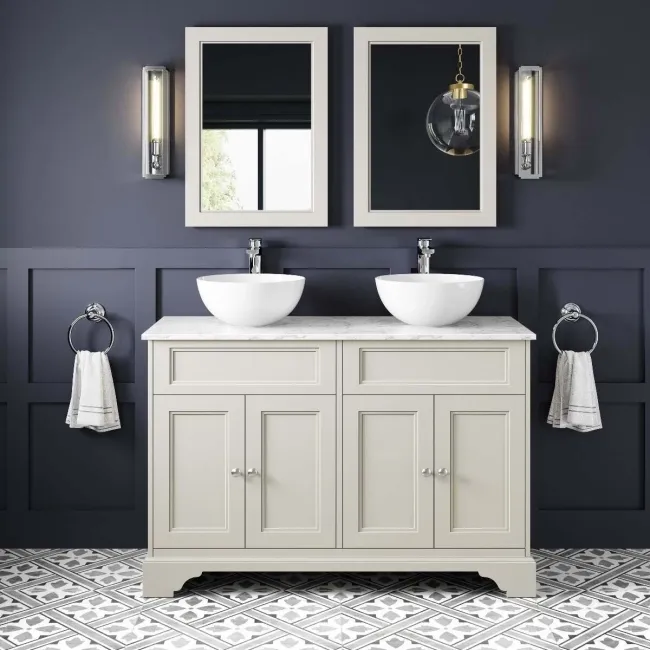 Lucia Chalk White Double Vanity with Marble Top & Round Counter Top Basin 1200mm