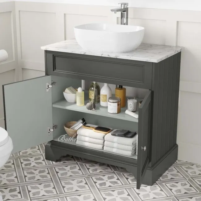 Lucia Graphite Grey Vanity with Marble Top & Curved Counter Top Basin 840mm