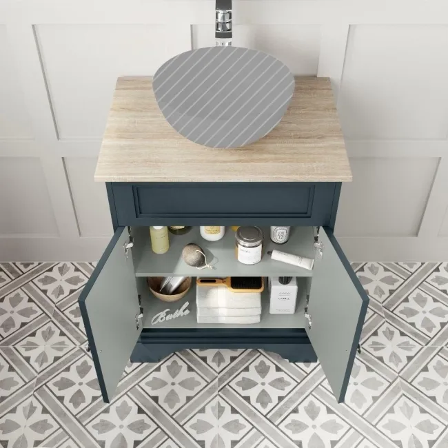 Lucia Inky Blue Cabinet with Oak Effect Top 640mm - Excludes Counter Top Basin
