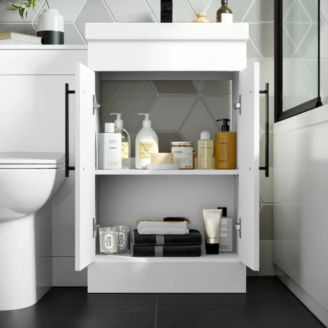 Avon Gloss White Combination Vanity Basin and Aruba Toilet 1000mm - Black Accents