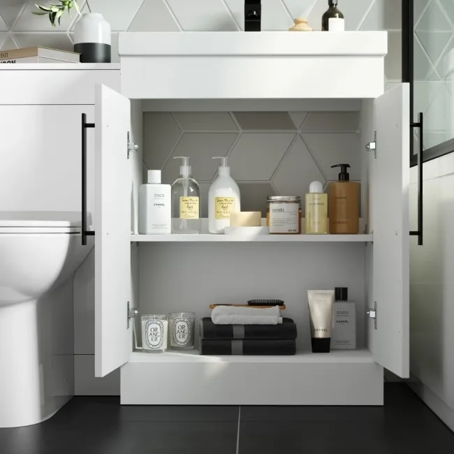Avon Gloss White Combination Vanity Basin and Aruba Toilet 1100mm - Black Accents