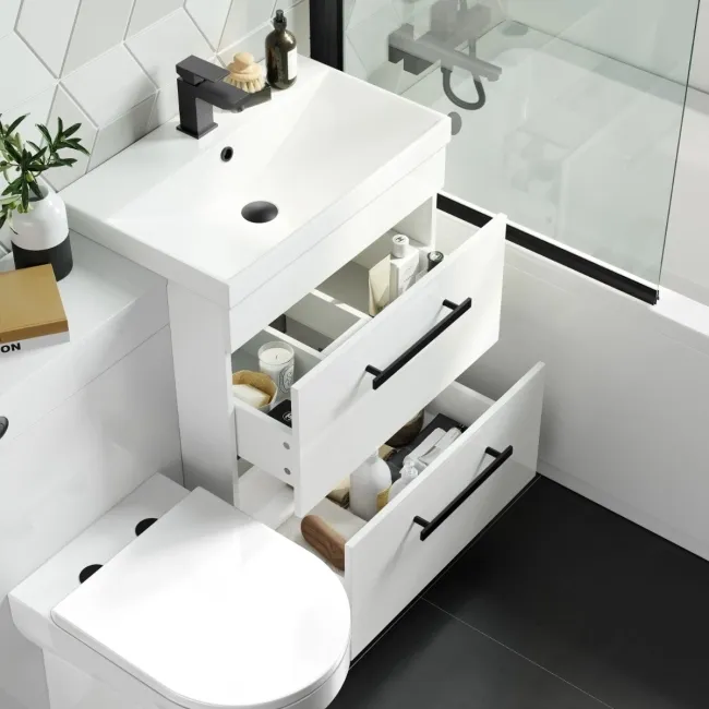 Avon Gloss White Combination Basin Drawer and Miami Toilet 1100mm - Black Accents
