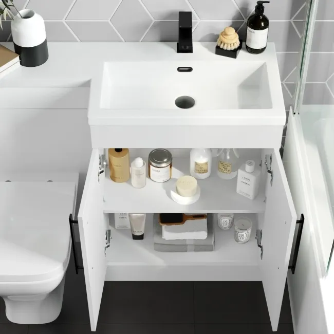 Avon Gloss White Combination Vanity Basin and Atlanta Toilet 1100mm - Black Accents - Right Handed