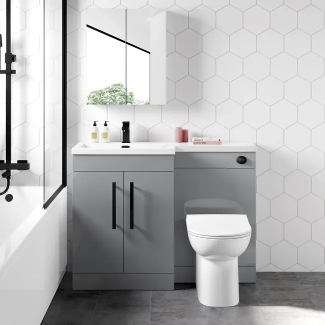 Avon Stone Grey Combination Vanity Basin and Aruba Toilet 1100mm - Black Accents - Left Handed