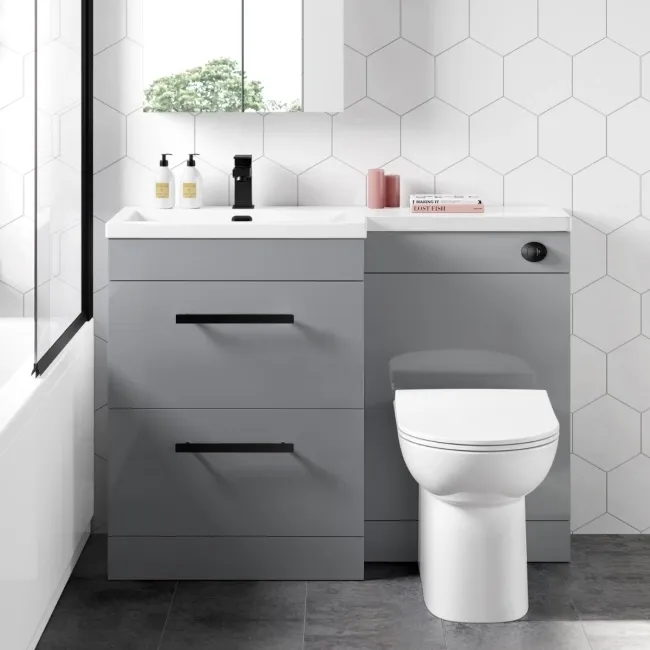Avon Stone Grey Combination Basin Drawer and Aruba Toilet 1100mm - Black Accents - Left Handed