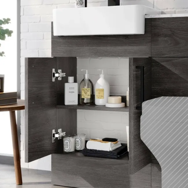 Harper Charcoal Elm Basin Vanity with Marble Top & Back To Wall Unit 1000mm - Black Accents