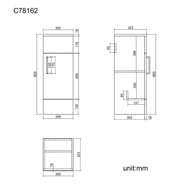 Harper Stone Grey Side Cabinet Unit 300mm - Black Accents