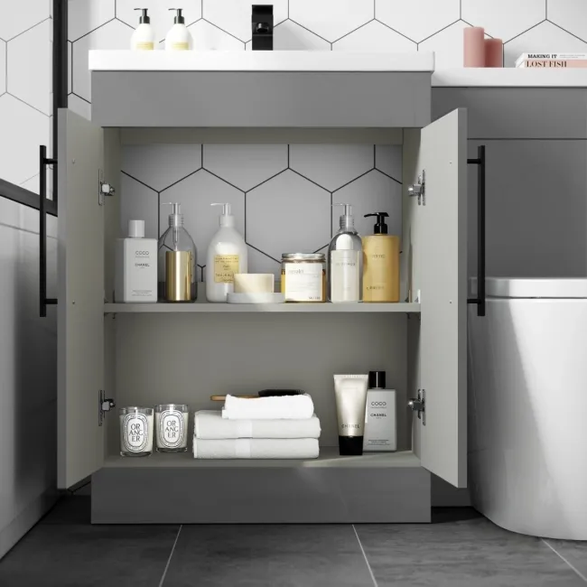Avon Stone Grey Combination Vanity Basin and Boston Toilet 1100mm - Black Accents - Left Handed