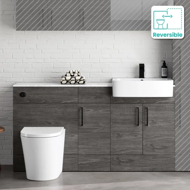 Harper Charcoal Elm Combination Vanity Basin with Marble Top & Boston Toilet 1500mm - Black Accents