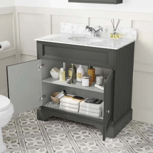 Lucia Graphite Grey Vanity with Marble Top & Undermount Basin 830mm