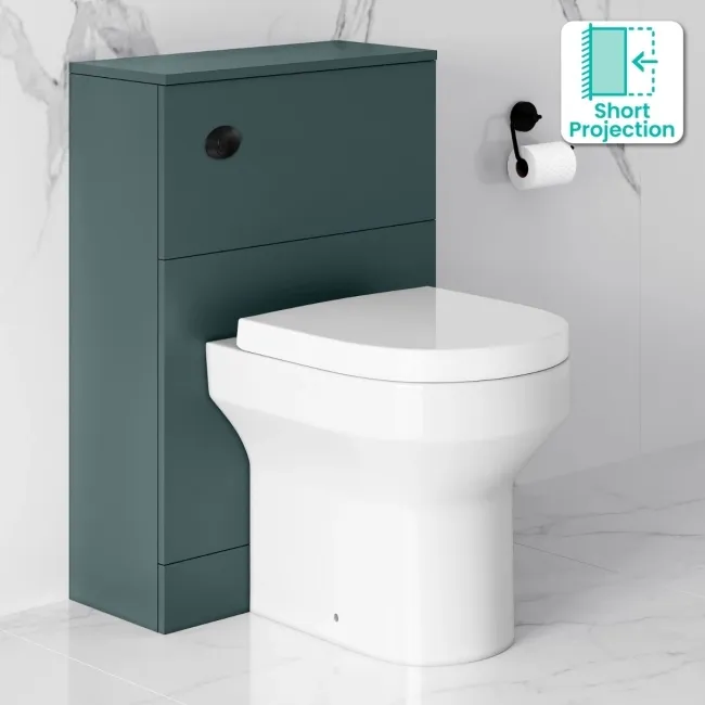 Midnight Green Slimline Back To Wall Unit and Denver Toilet - Black Accents