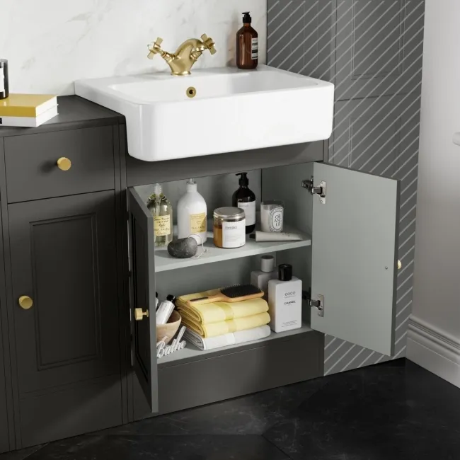 Monaco Graphite Grey Basin Vanity and Toilet Unit 1500mm (No Pan & Cistern) - Brushed Brass Accents