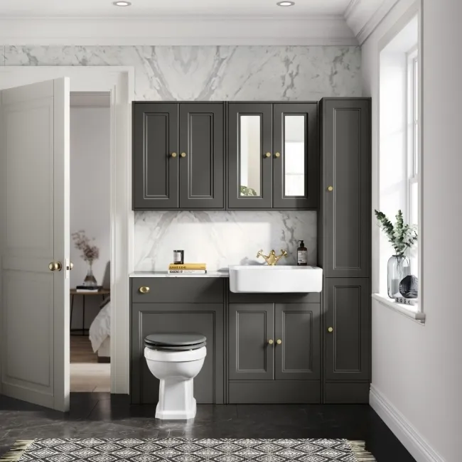 Monaco Graphite Grey Vanity Basin with Marble Top 1200mm (No Pan & Cistern) - Brushed Brass Accents