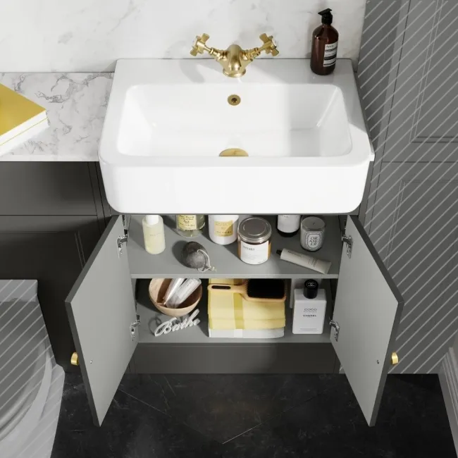 Monaco Graphite Grey Vanity Basin with Marble Top 1200mm (No Pan & Cistern) - Brushed Brass Accents