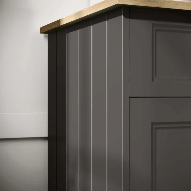 Lucia Graphite Grey Vanity with Oak Effect Top & Round Counter Top Basin 840mm - Brass Accents