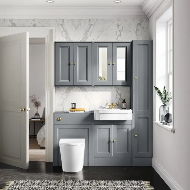 Monaco Dove Grey Vanity Traditional Basin and Boston Toilet 1200mm - Brushed Brass Accents