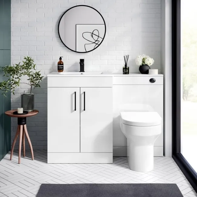 Mersey Gloss White Combination Vanity Basin and Miami Toilet 1100mm - Black Accents