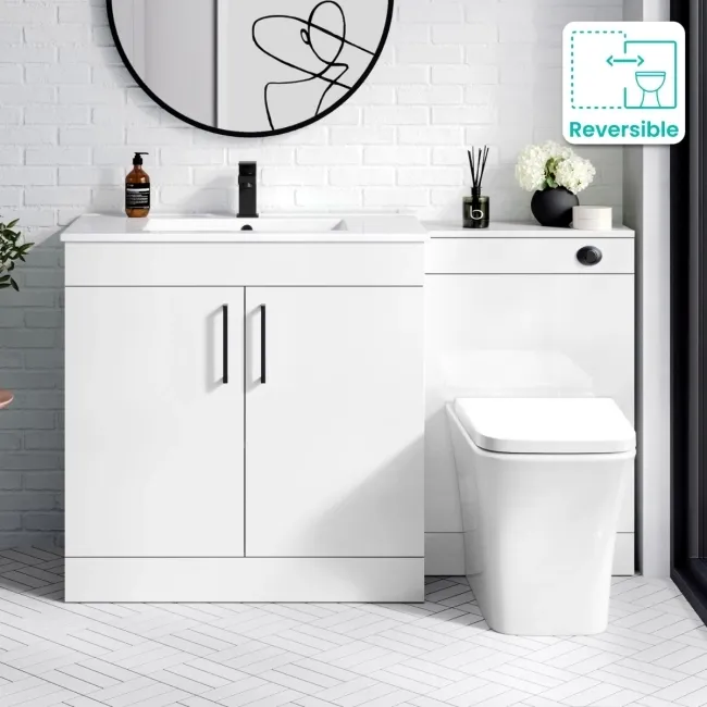 Mersey Gloss White Combination Vanity Basin and Houston Toilet 1300mm - Black Accents