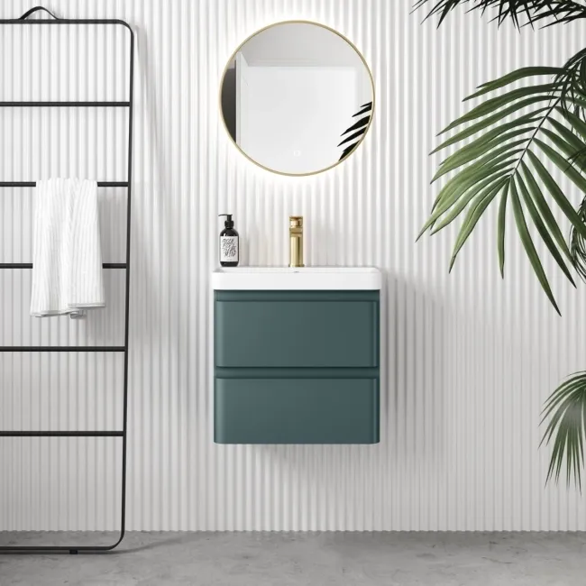 Corsica Midnight Green Wall Hung Slimline Basin Drawer Vanity 500mm