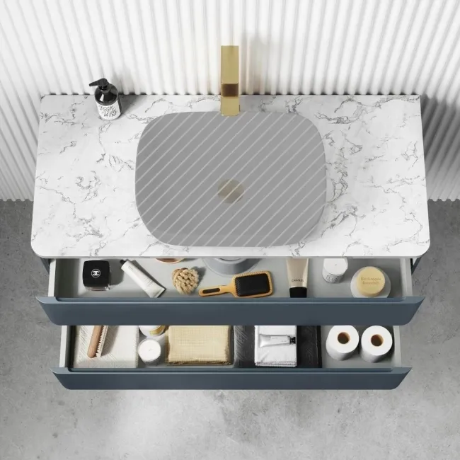 Corsica Inky Blue Drawer Vanity with Marble Top 1000mm - Excludes Counter Top Basin