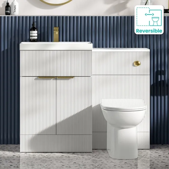 Havana Fluted Coastal White Combination Vanity Basin and Aruba Toilet 1100mm - Brushed Brass Accents