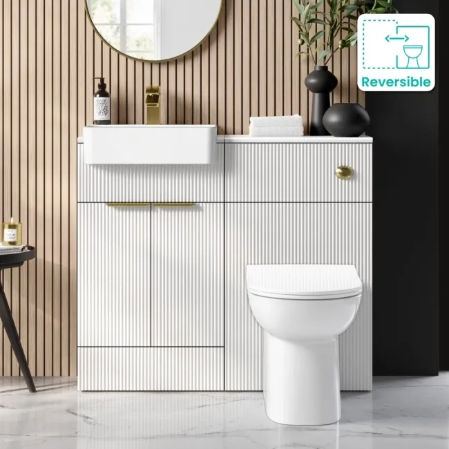 Sicily Fluted Coastal White Combination Vanity Basin and Aruba Toilet 1000mm - Brushed Brass Accents