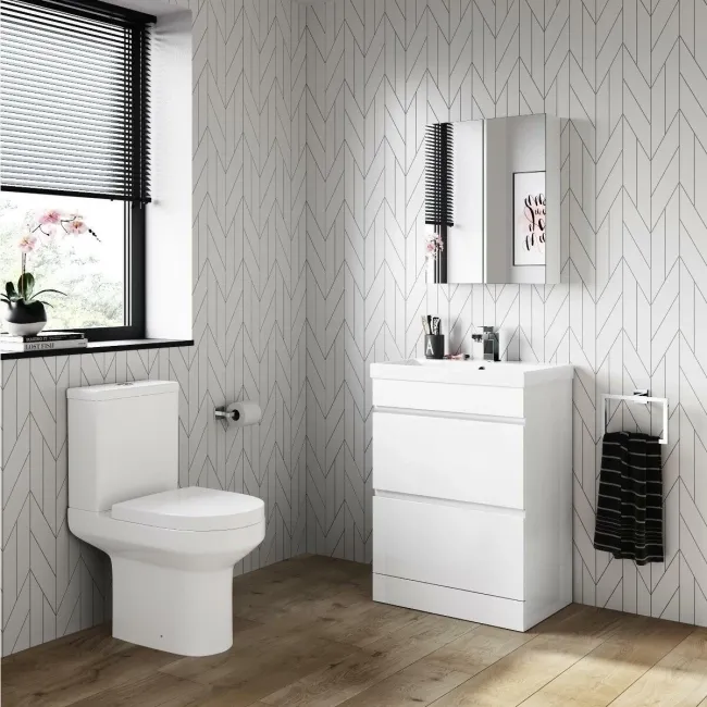 Trent Gloss White Basin Drawer Vanity 600mm and Toilet Set