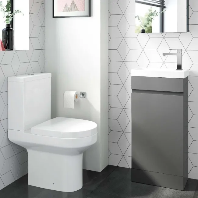 Trent Stone Grey Cloakroom Floor Standing Basin Vanity 400mm and Toilet Set