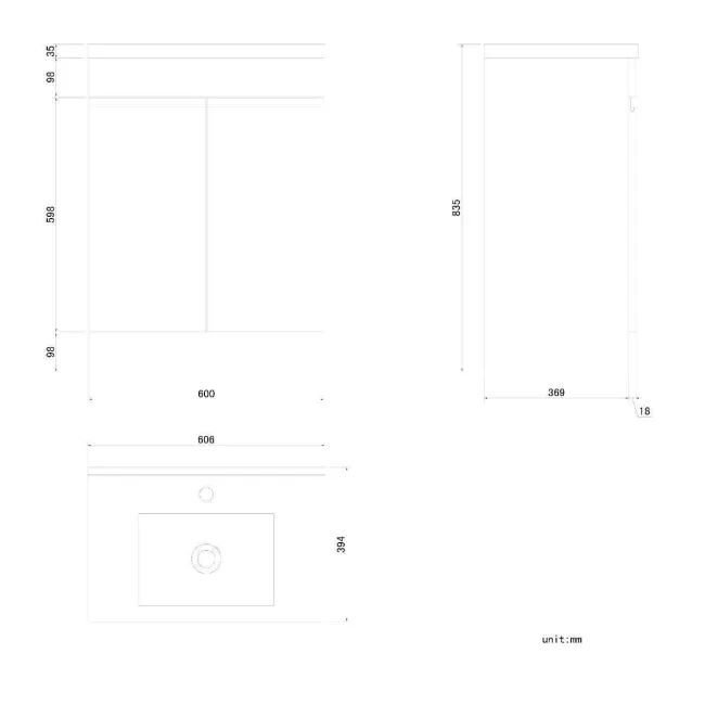 Trent Stone Grey Basin Vanity 600mm and Toilet Set