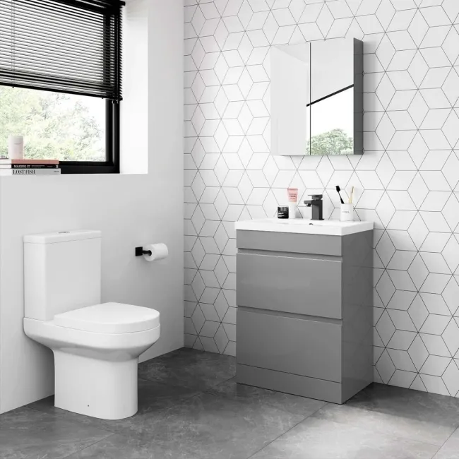 Trent Stone Grey Basin Drawer Vanity 600mm and Toilet Set