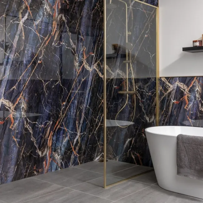 Trepanel Aqua Luxe® Blue Dramatic Marble Effect Embossed Gloss SPC XXL Wall Panel