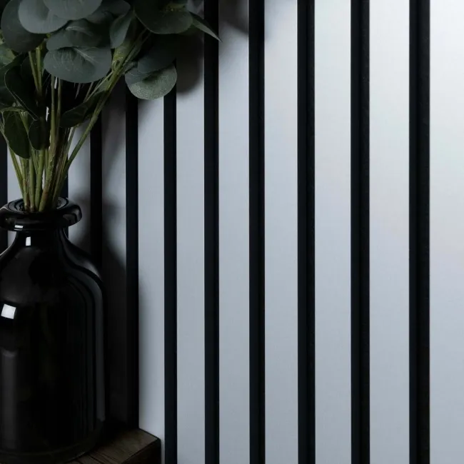 Trepanel Design® Grey Metallic Silver on Black Felt Acoustic Wood Slat Panels