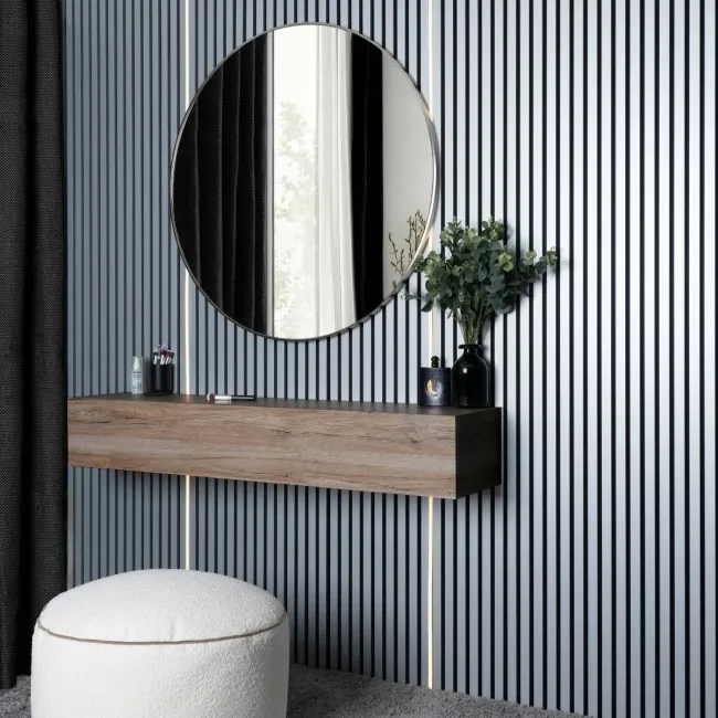 Trepanel Design® Grey Metallic Silver on Black Felt Acoustic Wood Slat Panels
