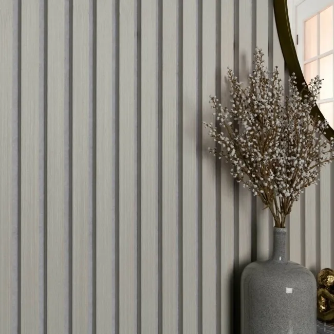 Trepanel® Light Oak on Antique White Felt Acoustic Wood Slat Panels