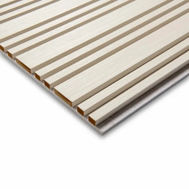 Trepanel Design® Light Oak on Antique White Felt Multi Width Acoustic Wood Slat Panels