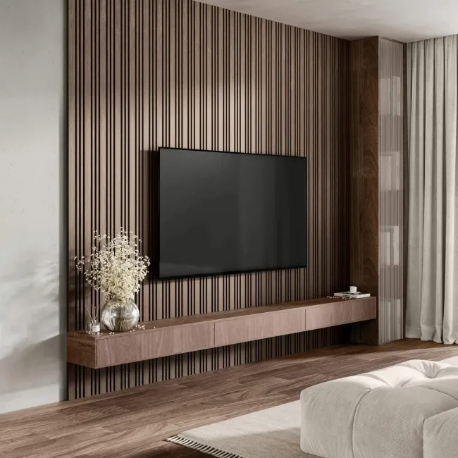 Trepanel Design® Walnut Brown Multi-Width Acoustic Wood Wall Panels