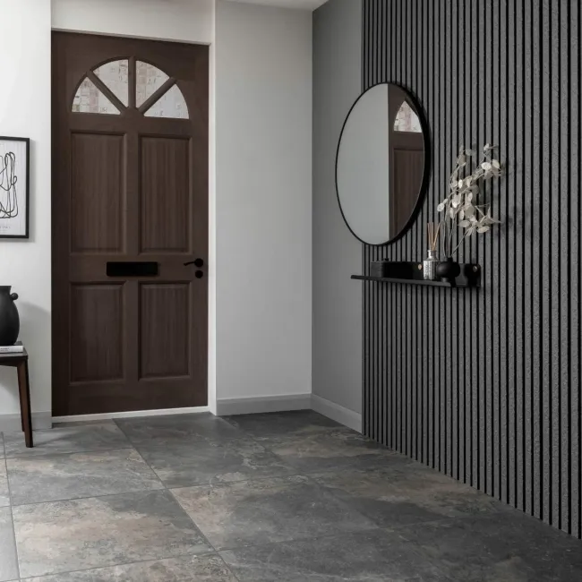 Trepanel Design® Grey Slate Effect Slat on Black Felt Wall Panels