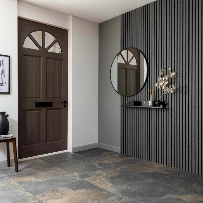 Trepanel Design® Grey Slate Effect Slat on Black Felt Wall Panels
