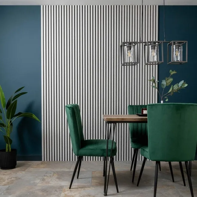 Trepanel Design® Ivory Slate Effect Slat on Black Felt Wall Panels