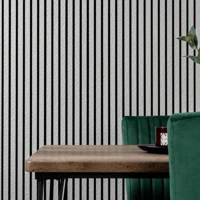 Trepanel Design® Ivory Slate Effect Slat on Black Felt Wall Panels