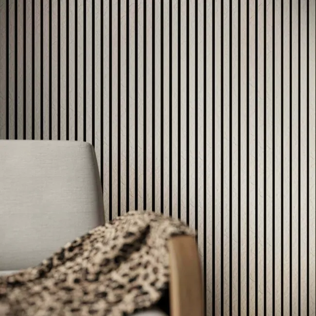 Trepanel Design® Ivory Slate Effect Slat on Black Felt Wall Panels