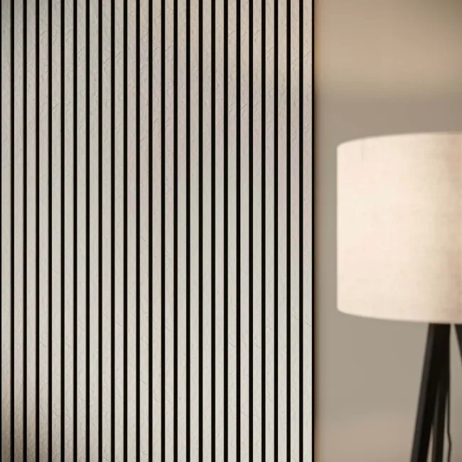 Trepanel Design® Ivory Slate Effect Slat on Black Felt Wall Panels