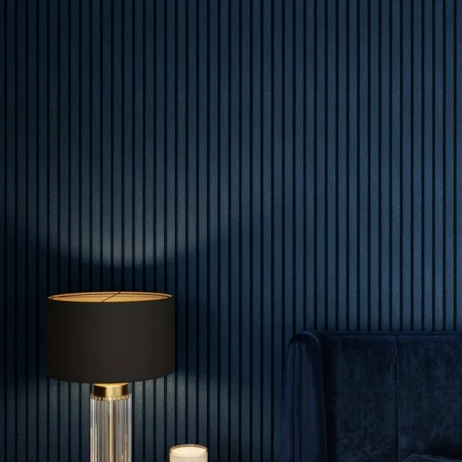Trepanel® Texture Denim Blue Herringbone Acoustic Wood & Felt Slat Panels
